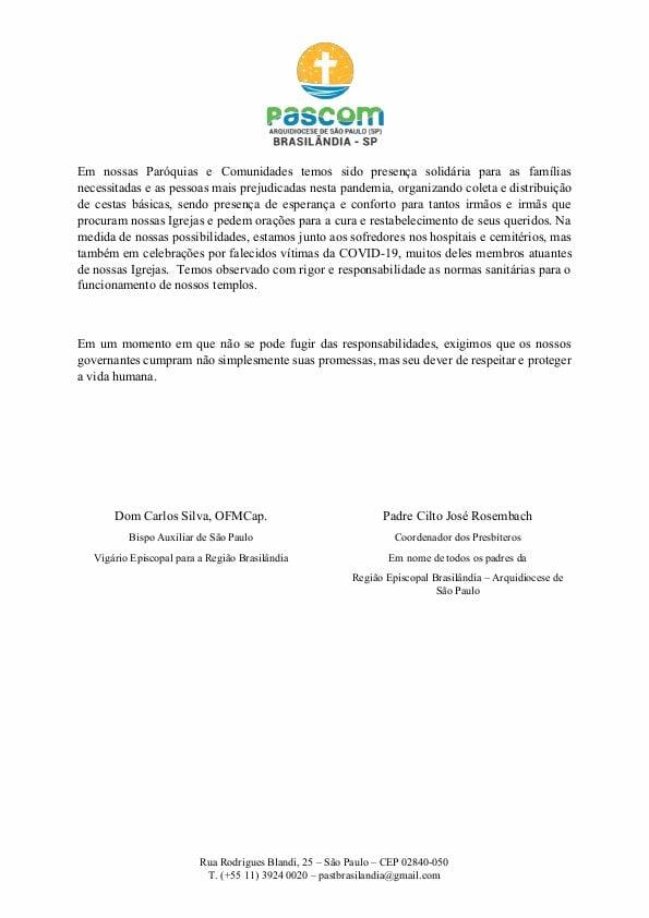 Dom Carlos Silva e clero atuante na Brasilândia emitem nota sobre o caos em hospital para COVID-19 - Jornal O São Paulo