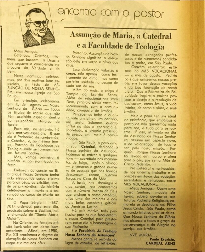 Dom Paulo na seção ‘Encontro com o Pastor’: 1970 – 1998 - Jornal O São Paulo