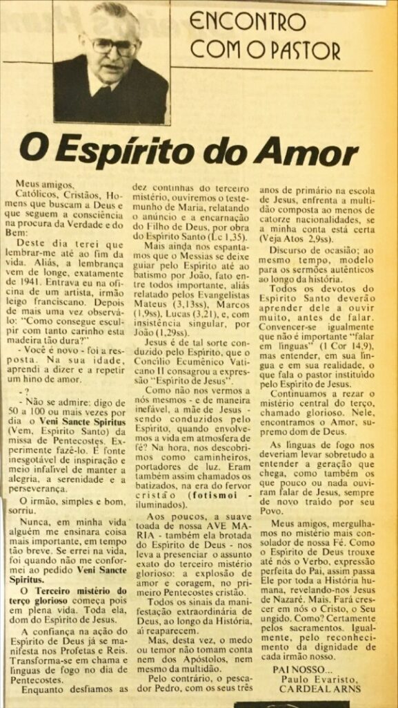 Dom Paulo na seção ‘Encontro com o Pastor’: 1970 – 1998 - Jornal O São Paulo