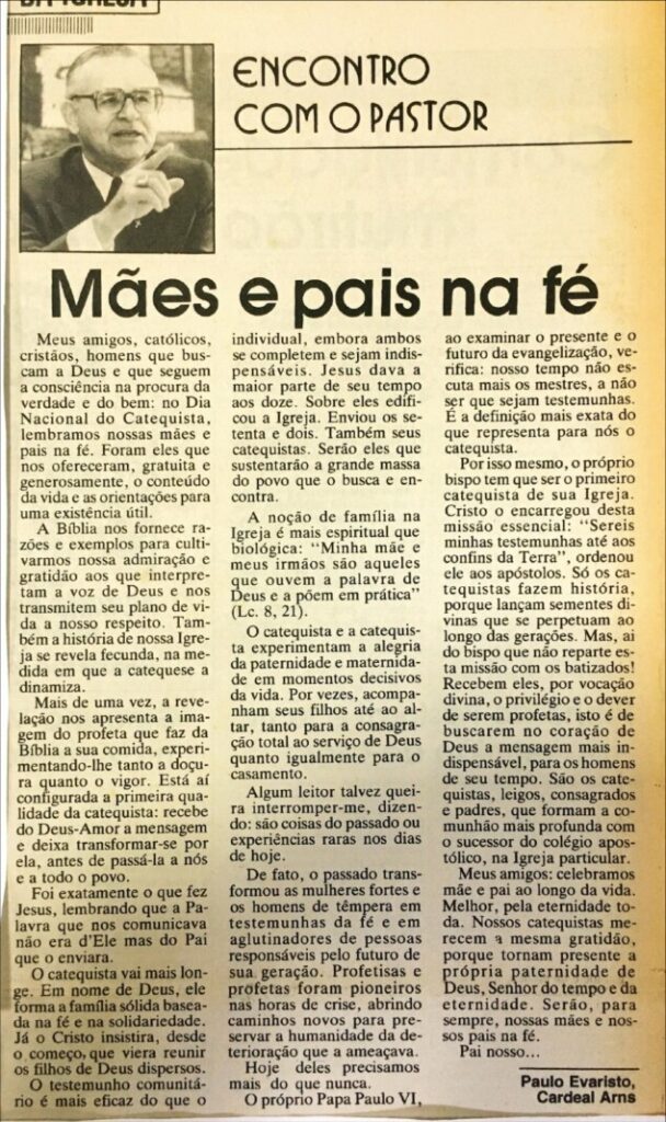 Dom Paulo na seção ‘Encontro com o Pastor’: 1970 – 1998 - Jornal O São Paulo