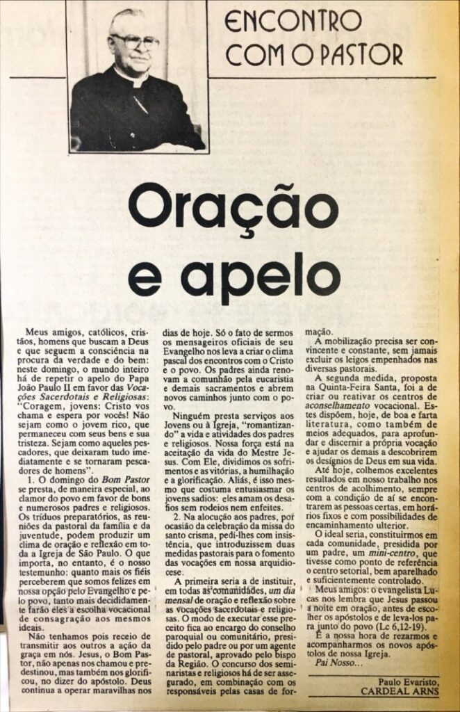 Dom Paulo na seção ‘Encontro com o Pastor’: 1970 – 1998 - Jornal O São Paulo