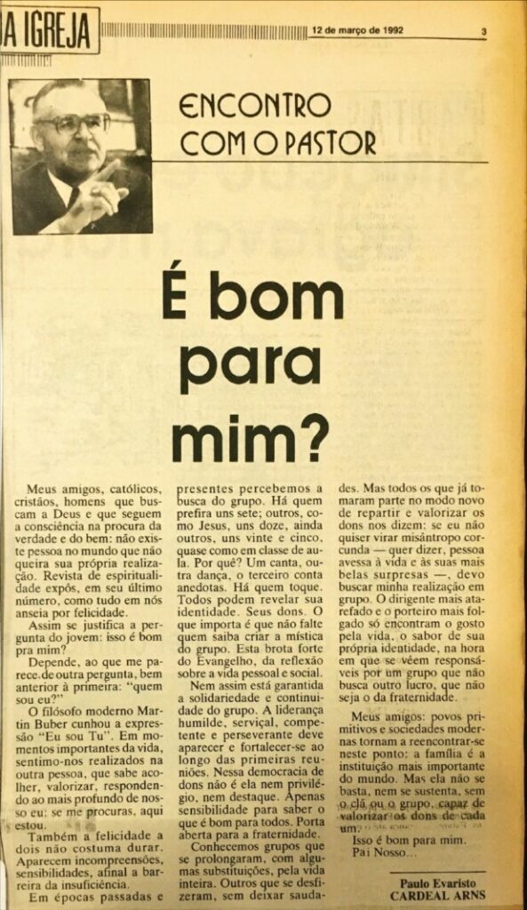 Dom Paulo na seção ‘Encontro com o Pastor’: 1970 – 1998 - Jornal O São Paulo