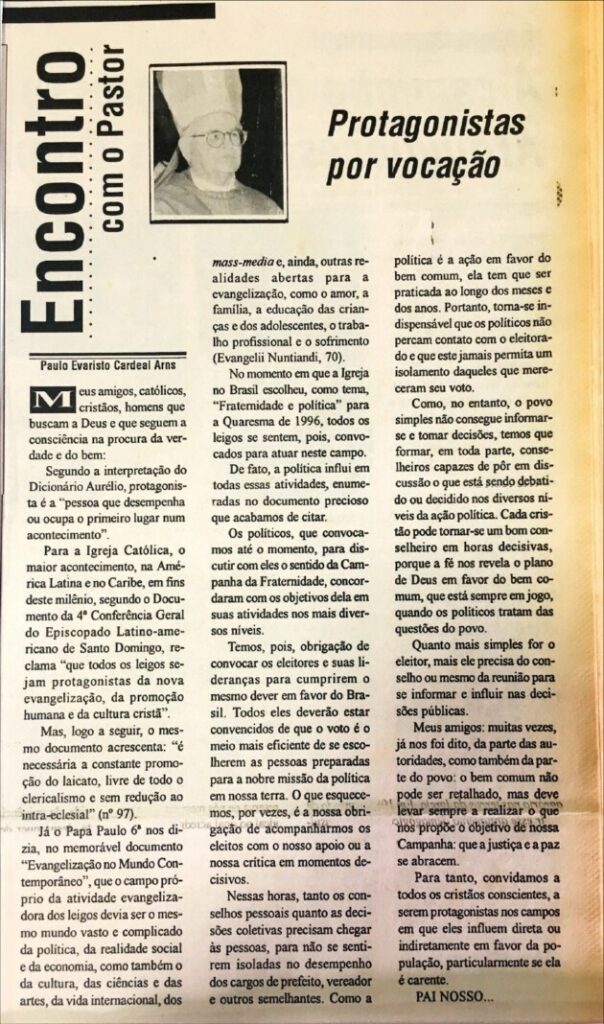 Dom Paulo na seção ‘Encontro com o Pastor’: 1970 – 1998 - Jornal O São Paulo