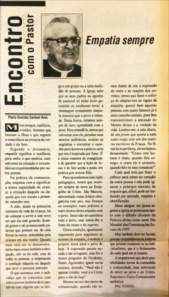 Dom Paulo na seção ‘Encontro com o Pastor’: 1970 – 1998 - Jornal O São Paulo