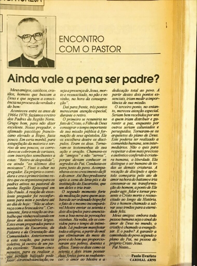 Dom Paulo na seção ‘Encontro com o Pastor’: 1970 – 1998 - Jornal O São Paulo