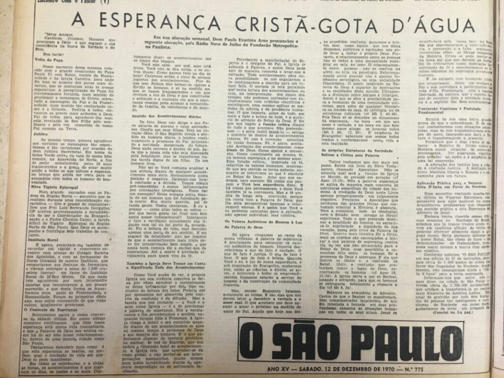 Dom Paulo na seção ‘Encontro com o Pastor’: 1970 – 1998 - Jornal O São Paulo