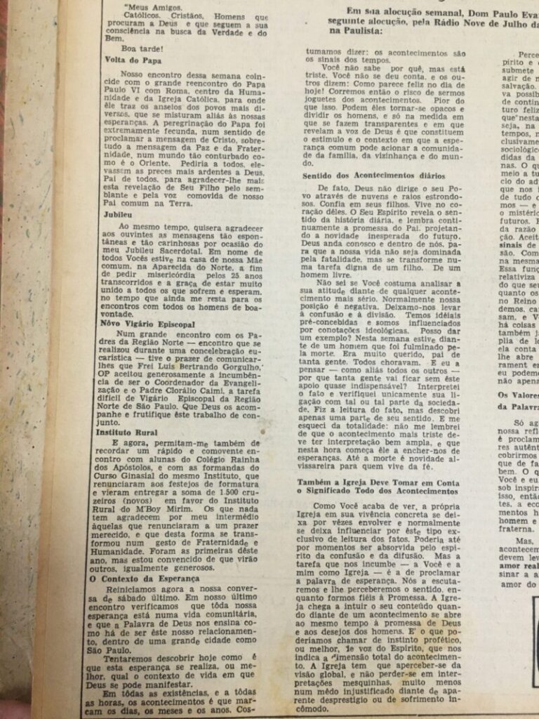 Dom Paulo na seção ‘Encontro com o Pastor’: 1970 – 1998 - Jornal O São Paulo