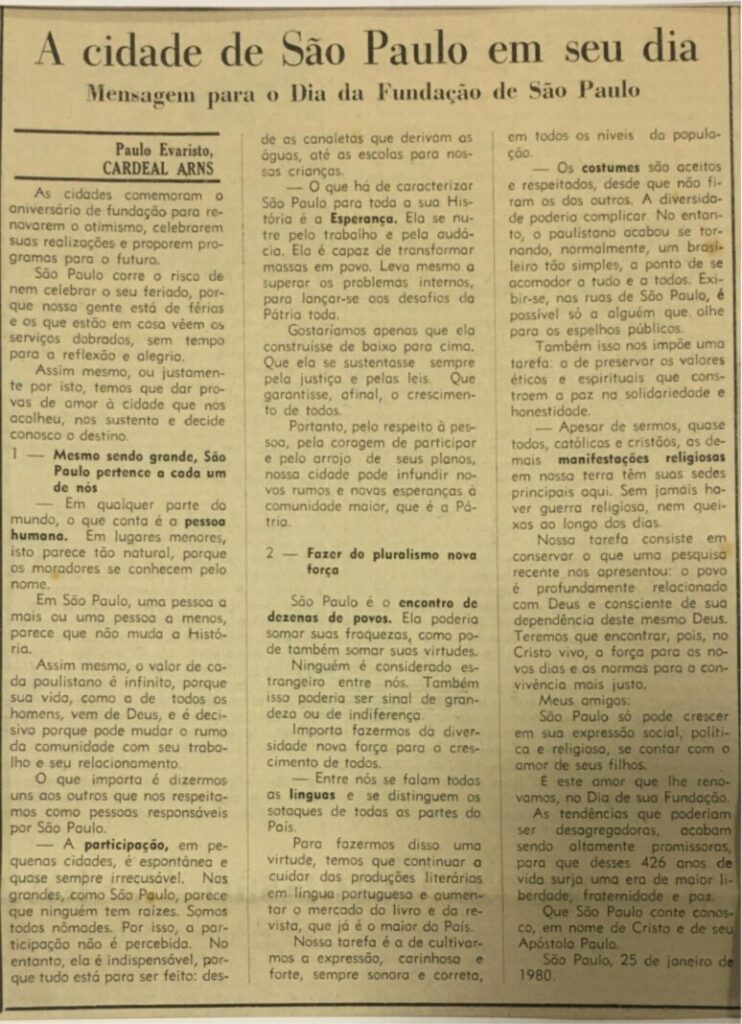Dom Paulo na seção ‘Encontro com o Pastor’: 1970 – 1998 - Jornal O São Paulo