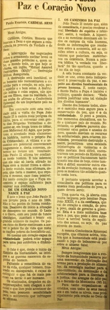 Dom Paulo na seção ‘Encontro com o Pastor’: 1970 – 1998 - Jornal O São Paulo