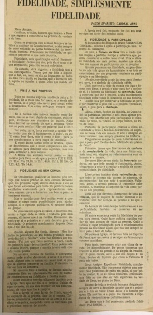 Dom Paulo na seção ‘Encontro com o Pastor’: 1970 – 1998 - Jornal O São Paulo