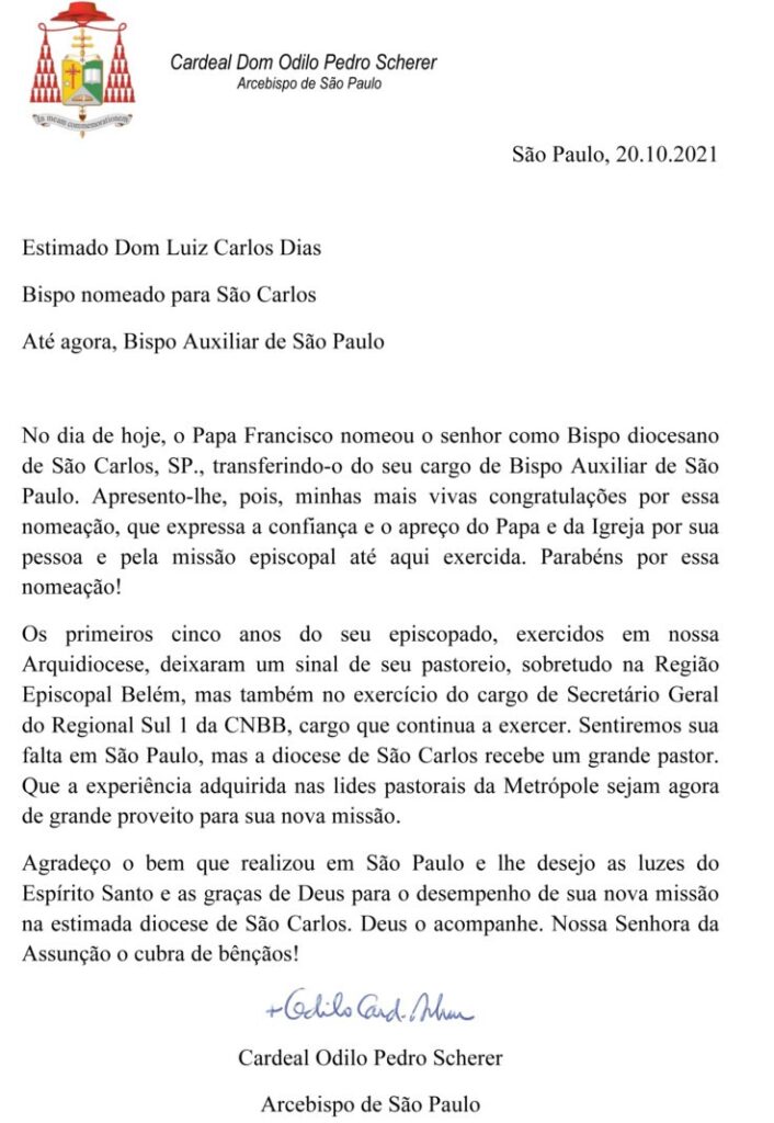 Dom Luiz Carlos Dias é nomeado Bispo de São Carlos (SP) - Jornal O São Paulo