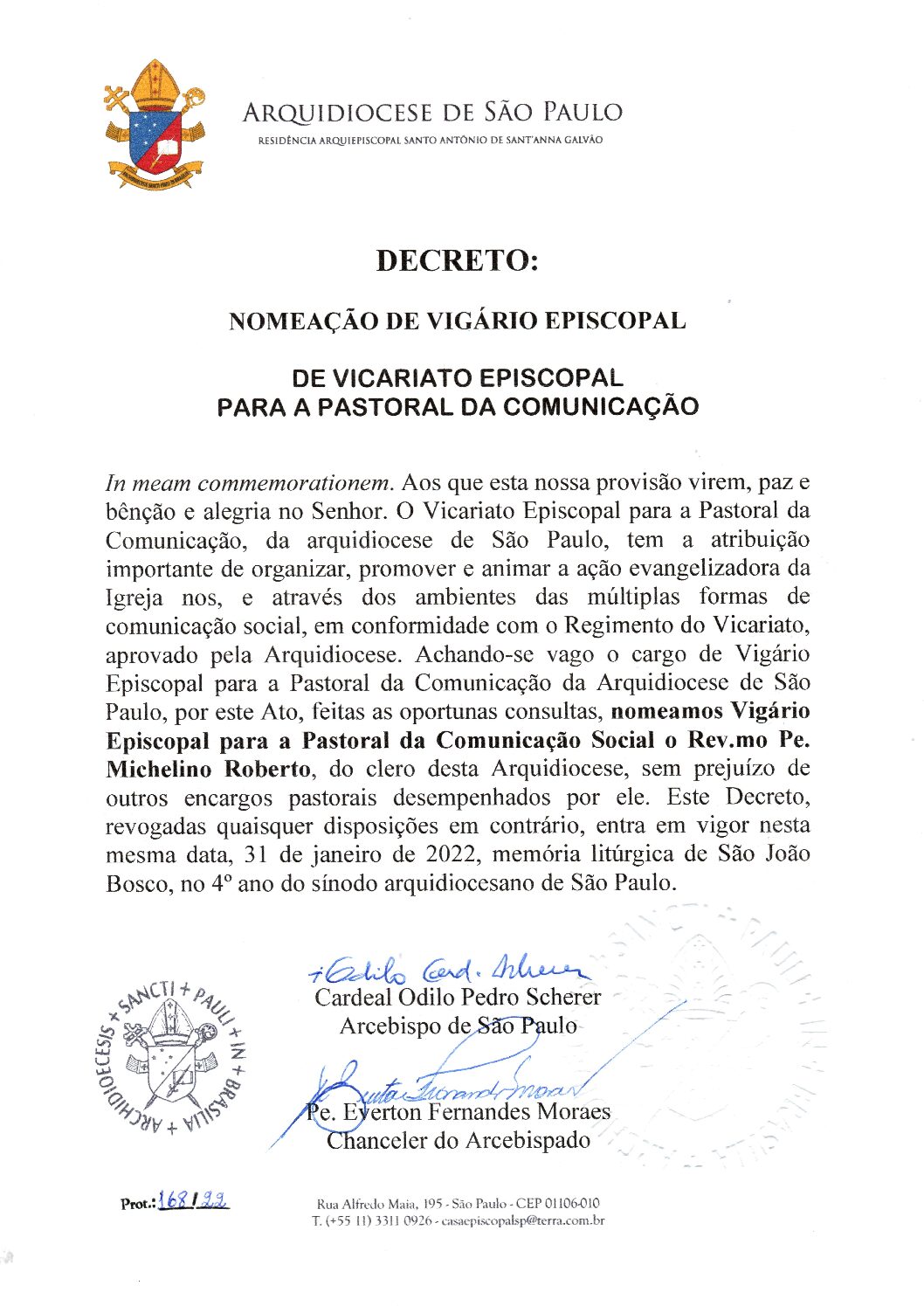 Nomeado Vigário Episcopal para a Pastoral da Comunicação na Arquidiocese de São Paulo