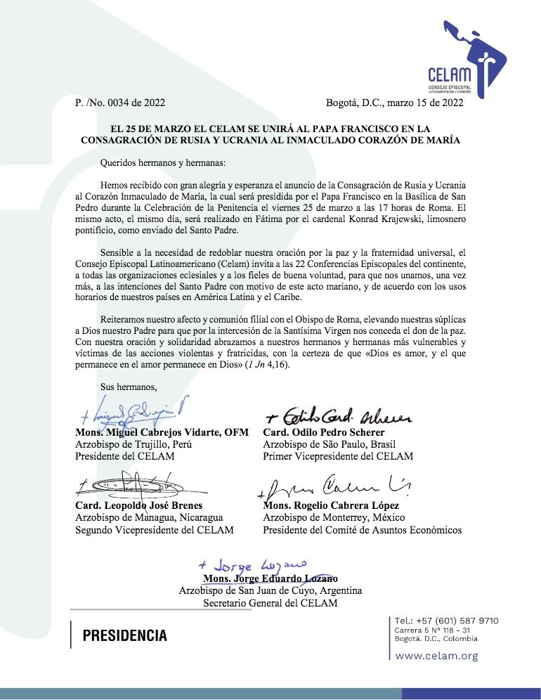 Celam pede que Igreja no continente se una em oração pela paz e a fraternidade universal - Jornal O São Paulo