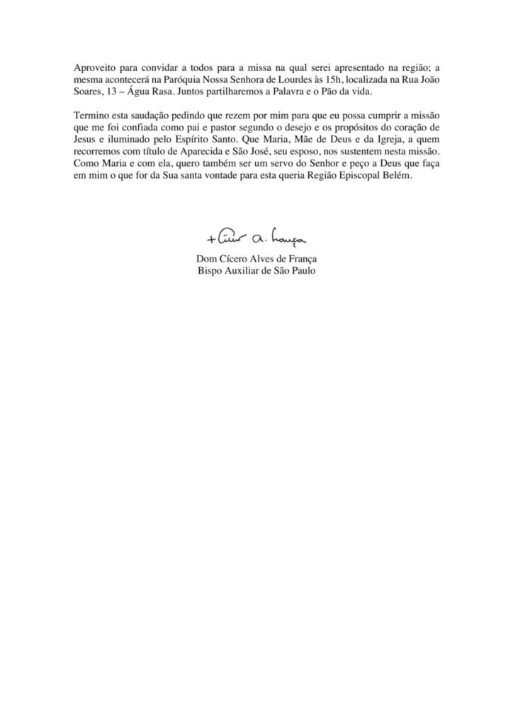 Dom Cícero envia mensagem aos clérigos, religiosos e leigos - Jornal O São Paulo