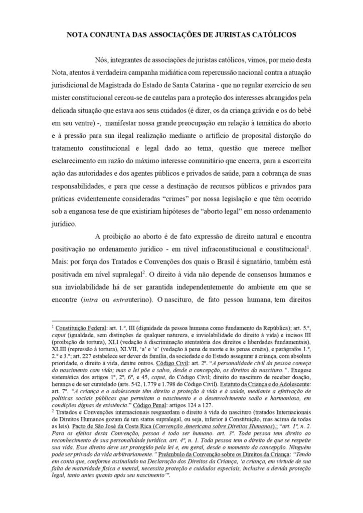 Associações de juristas católicos se manifestam contra o aborto e em defesa da vida - Jornal O São Paulo