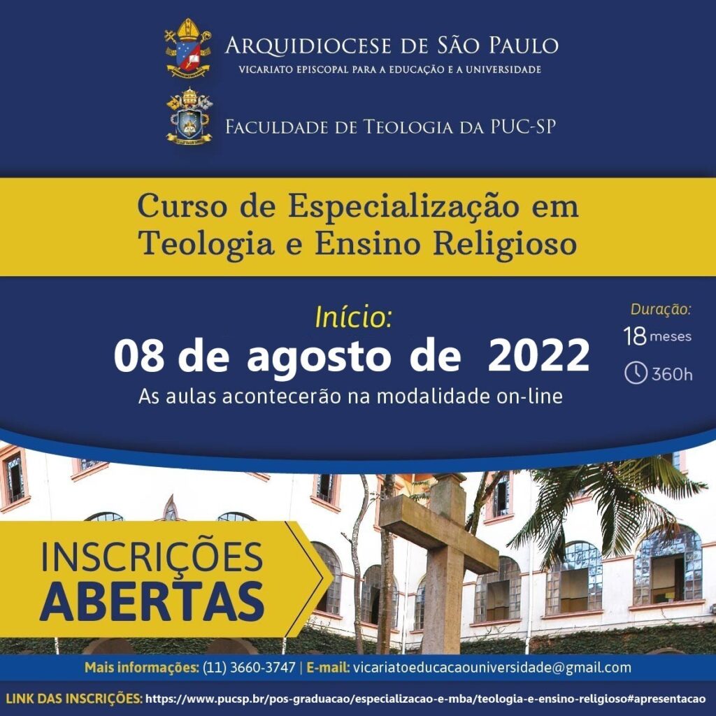 Abertas as inscrições para a especialização em Teologia e Ensino Religioso - Jornal O São Paulo