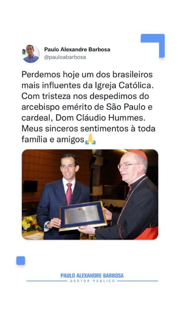 Dioceses, entidades e personalidades manifestam pesar pelo falecimento do Cardeal Cláudio Hummes - Jornal O São Paulo
