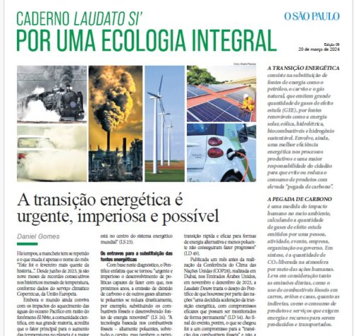 Nova edição do Caderno Laudato si’ destaca: Cresce a consciência sobre a transição energética - Jornal O São Paulo