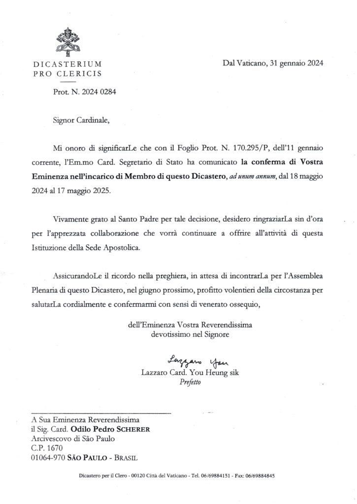 Papa renova nomeação do Cardeal Scherer como membro do Dicastério para o Clero - Jornal O São Paulo