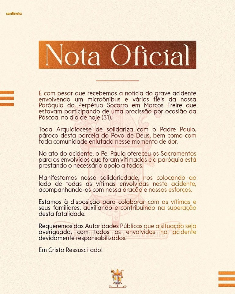 Após acidente na Grande Recife no Domingo de Páscoa, Arquidiocese pede celeridade nas investigações - Jornal O São Paulo