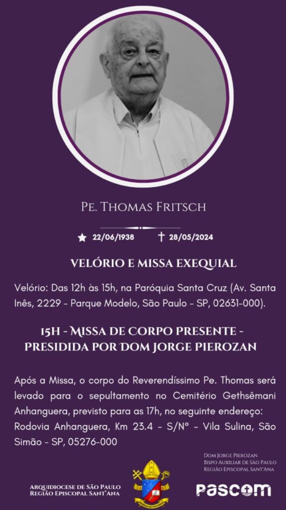 Morre aos 85 anos o Padre Thomas Fritsch - Jornal O São Paulo