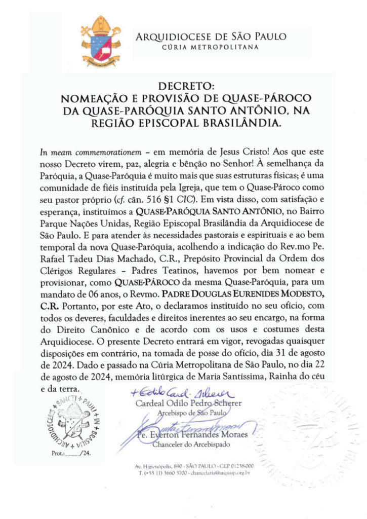 Cardeal Odilo Pedro Scherer institui a Quase-Paróquia Santo Antônio de Pádua - Jornal O São Paulo