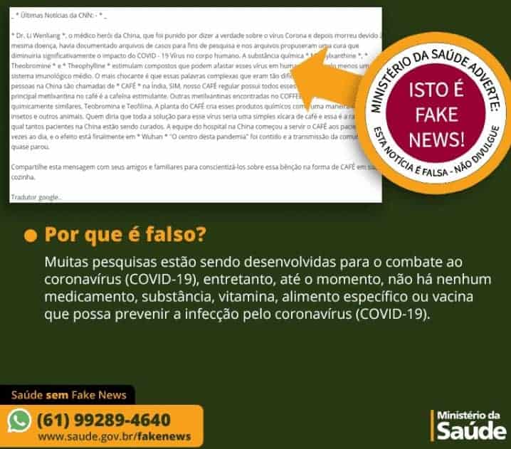 Fake News: Café não previne do novo coronavírus - Jornal O São Paulo