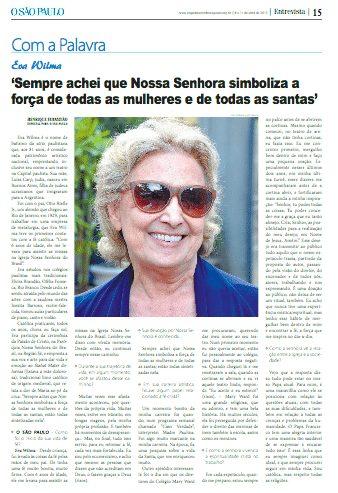 Em 2015, Eva Wilma falou ao O SÃO PAULO sobre sua devoção à Virgem Maria - Jornal O São Paulo
