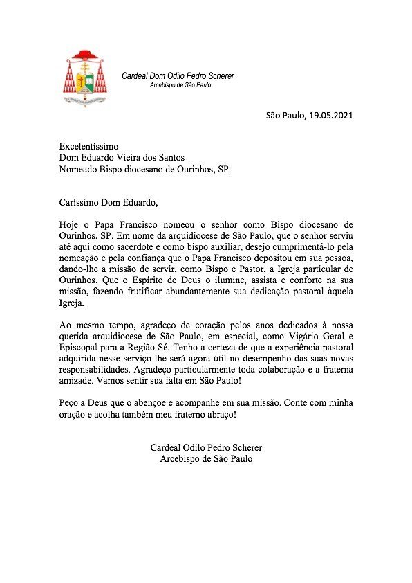 Cardeal Scherer saúda Dom Eduardo Vieira dos Santos, nomeado Bispo de Ourinhos (SP) - Jornal O São Paulo