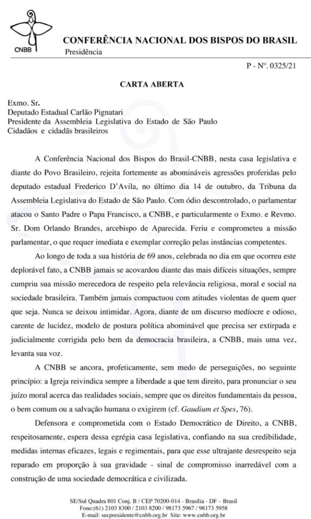 CNBB repudia ataques de parlamentar paulista ao Papa e ao episcopado brasileiro - Jornal O São Paulo