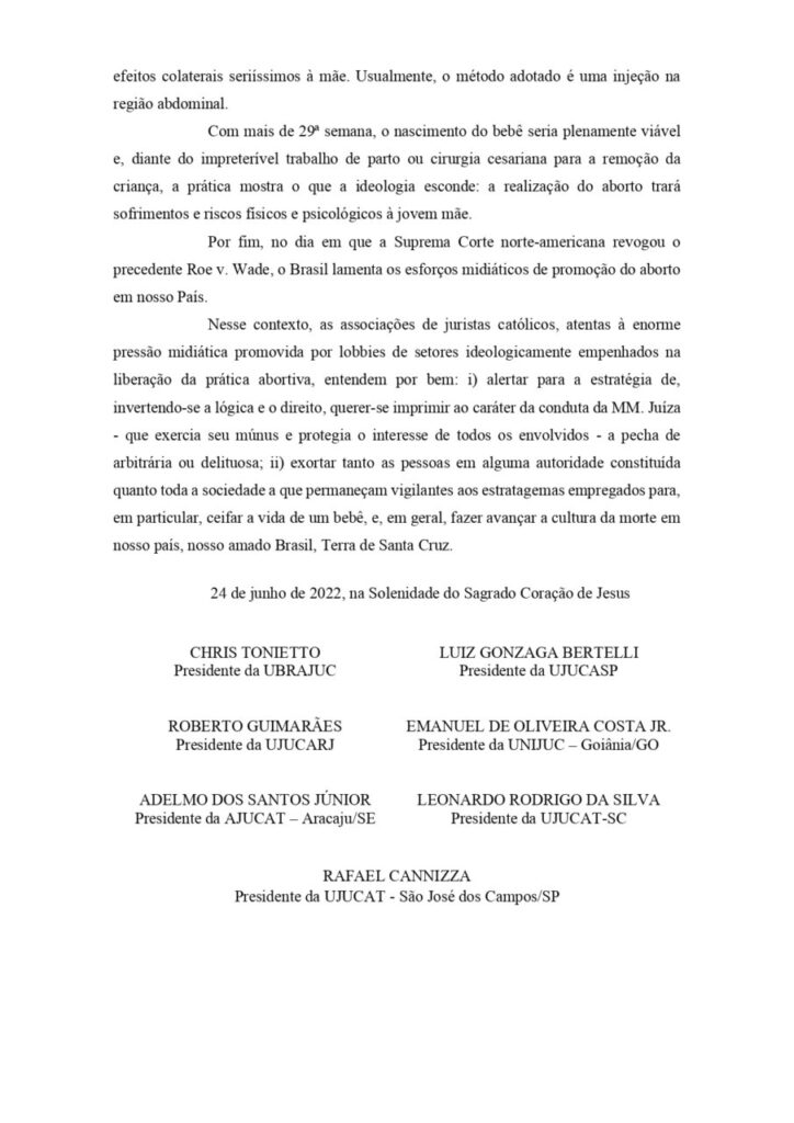 Associações de juristas católicos se manifestam contra o aborto e em defesa da vida - Jornal O São Paulo