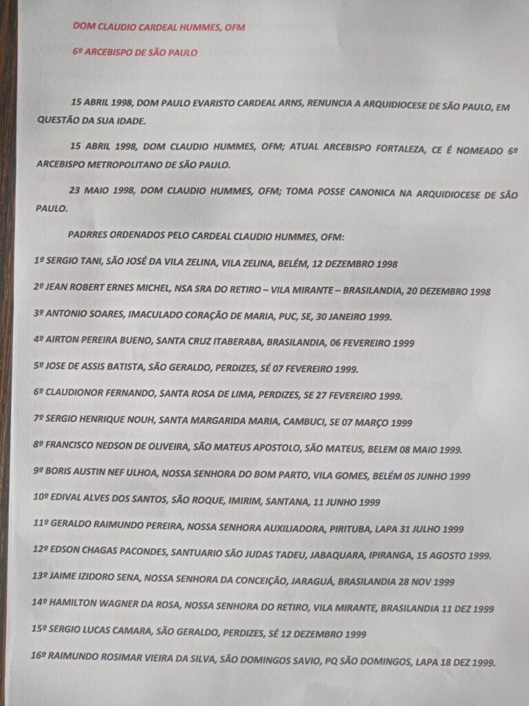 Ao menos 43 padres foram ordenados por Dom Cláudio na Arquidiocese de São Paulo