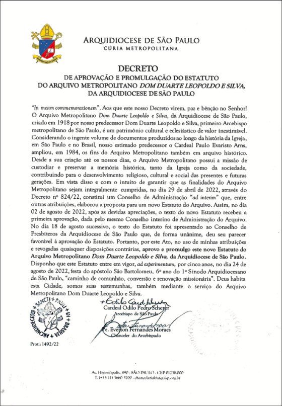 Arquivo Metropolitano Dom Duarte Leopoldo e Silva tem novo estatuto - Jornal O São Paulo