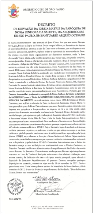 Igreja Nossa Senhora da Salette é elevada à dignidade de santuário arquidiocesano - Jornal O São Paulo