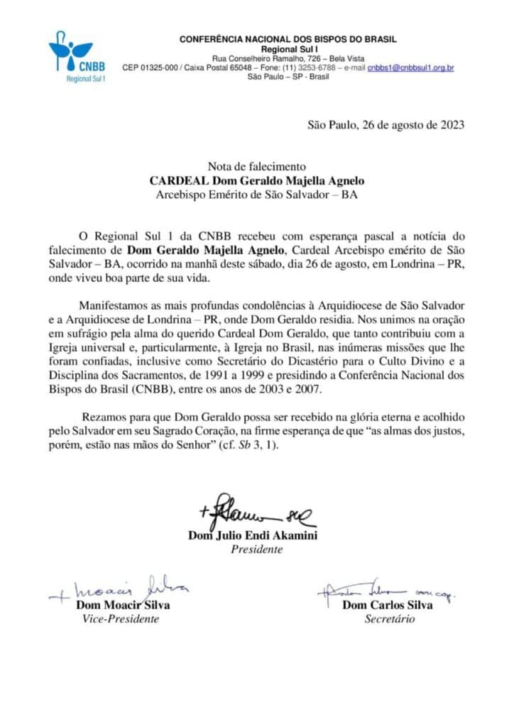 Morre o Cardeal Geraldo Majella Agnelo - Jornal O São Paulo