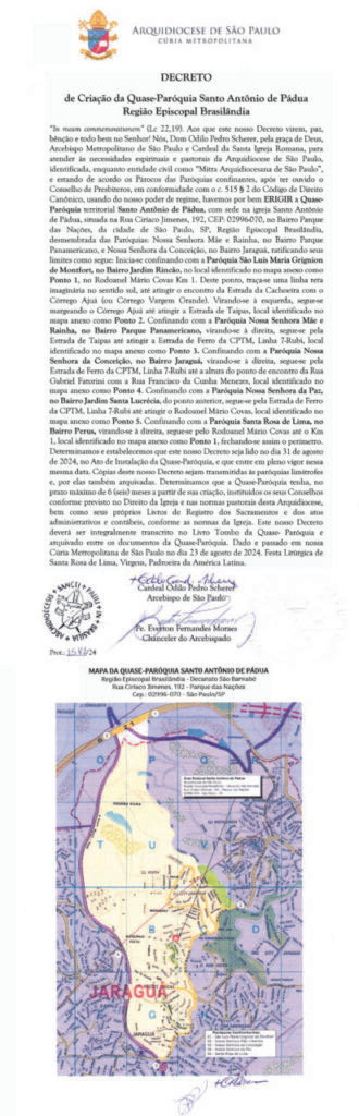 Cardeal Odilo Pedro Scherer institui a Quase-Paróquia Santo Antônio de Pádua - Jornal O São Paulo