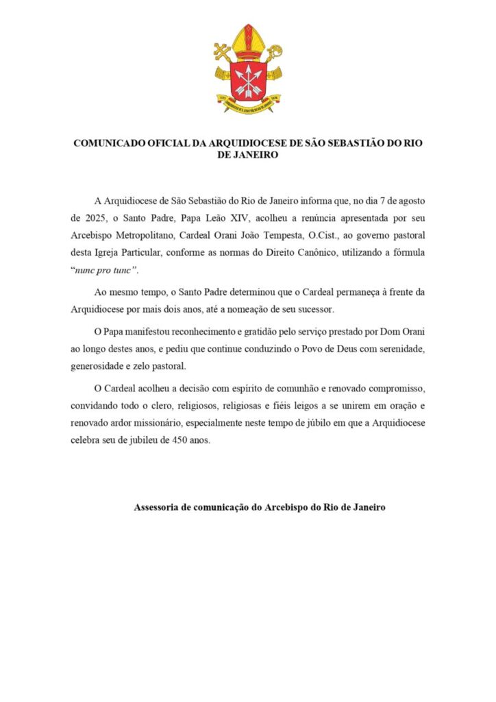 Leão XIV pede que Dom Orani permaneça Arcebispo do Rio de Janeiro por mais 2 anos - Jornal O São Paulo