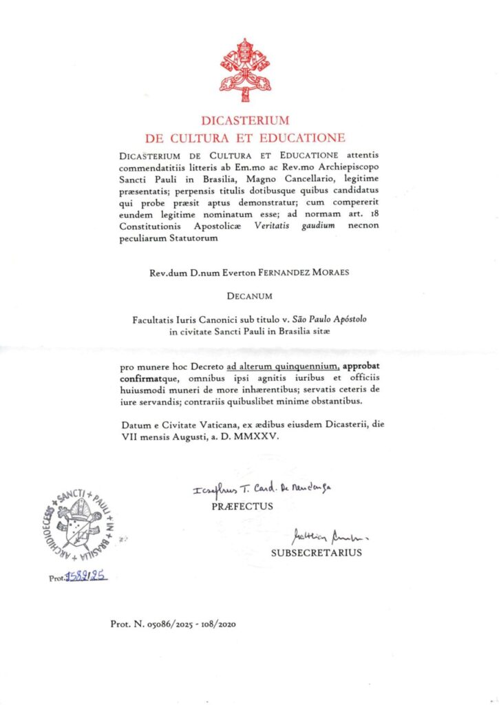 Diretoria da Faculdade de Direito Canônico tem nomeação renovada - Jornal O São Paulo
