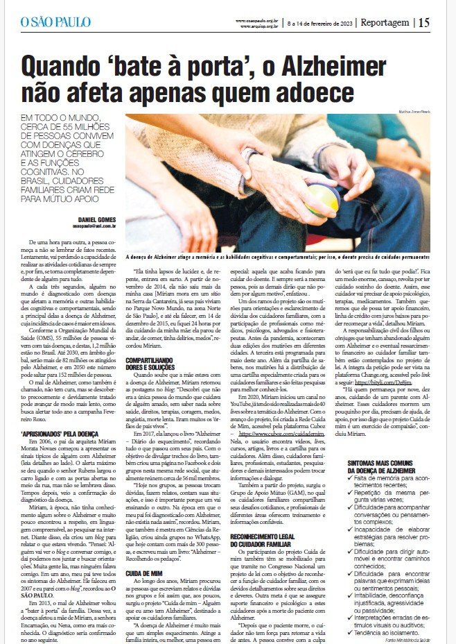 Mutirão #Cuida de mim abordará a atenção humanizada aos cuidadores de pessoas com Alzheimer - Jornal O São Paulo