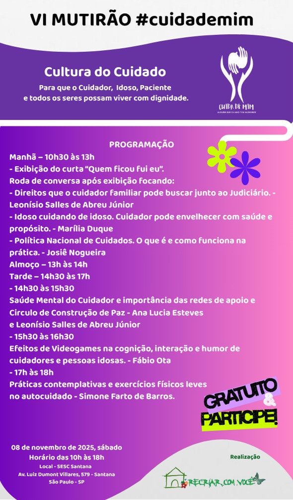 Mutirão #Cuida de mim abordará a atenção humanizada aos cuidadores de pessoas com Alzheimer - Jornal O São Paulo